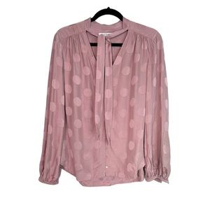 L.K. BENNETT Pink Polka Dot Tie Neck Button Up Blouse size US 10